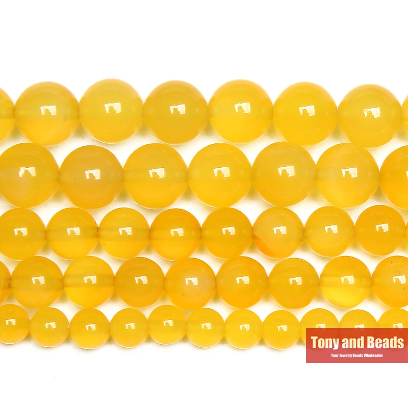 Yellow Agate Round Gem Loose Strand Beads 15\