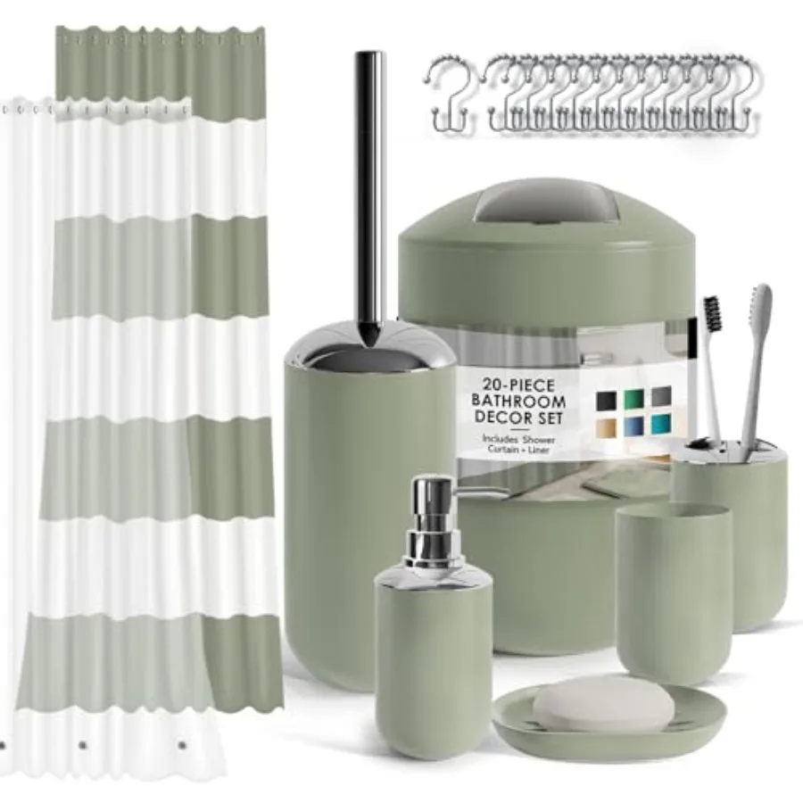 

Bathroom Set - Bathroom Accessories Set, 20PC Bathroom Accessory Set, Shower Curtain Set with Liner, Toothbrush Holder, Soap Di