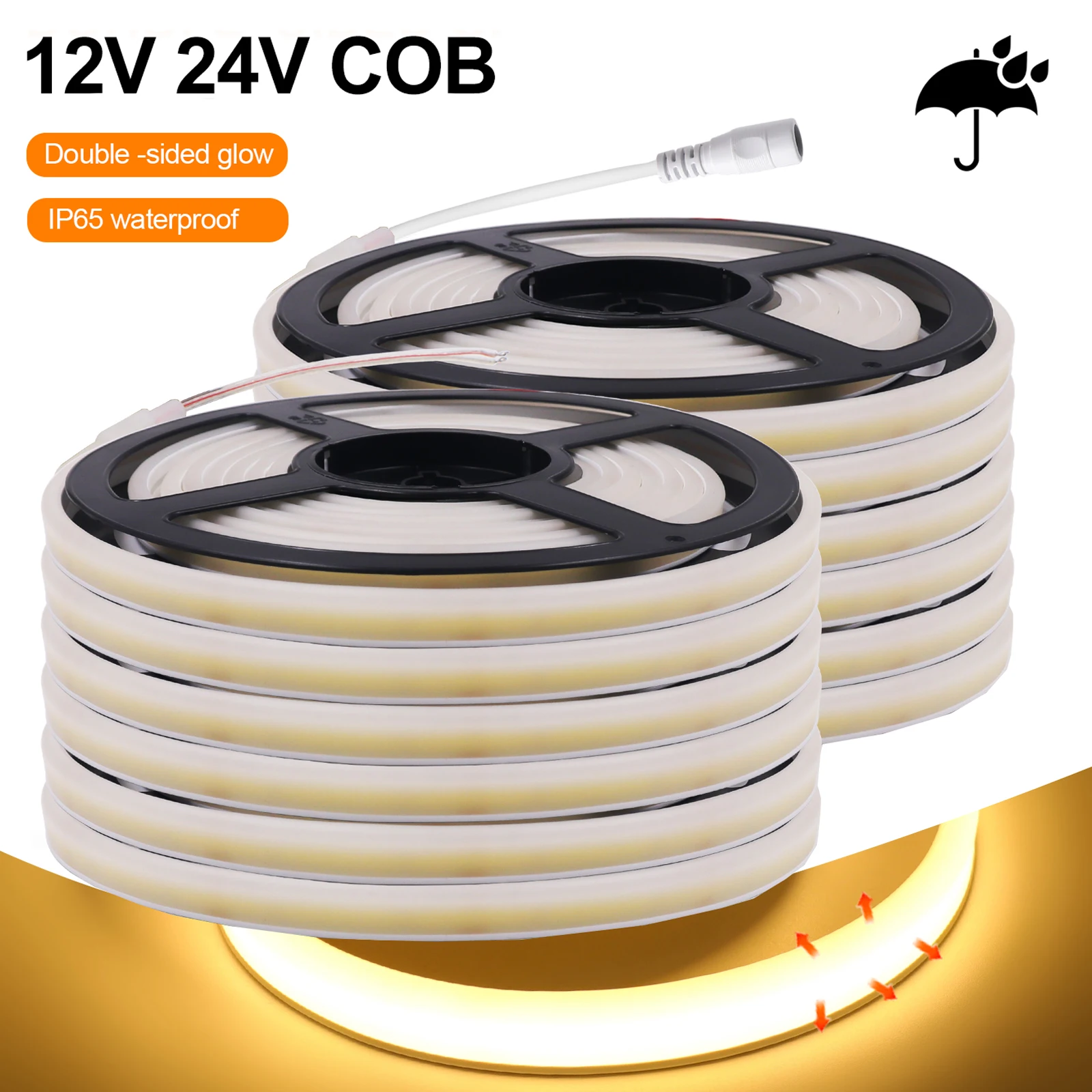 IP65 Wodoodporna taśma neonowa LED COB 12V 24V 320 diod LED/M do pokoju Ciepła/naturalna/chłodna biała elastyczna wstążka LED Light do wystroju