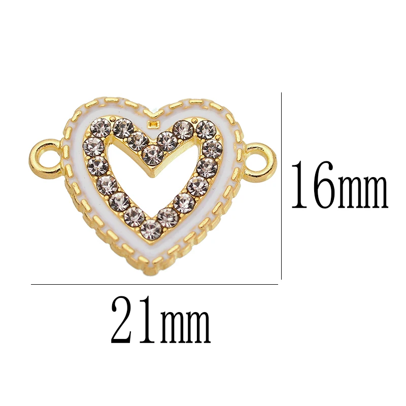 10Pcs Cute Love Heart Charm Rhinestone Enamel Pendant Jewelry Connector for Women\'s Handmade DIY Earrings Necklaces Accessories