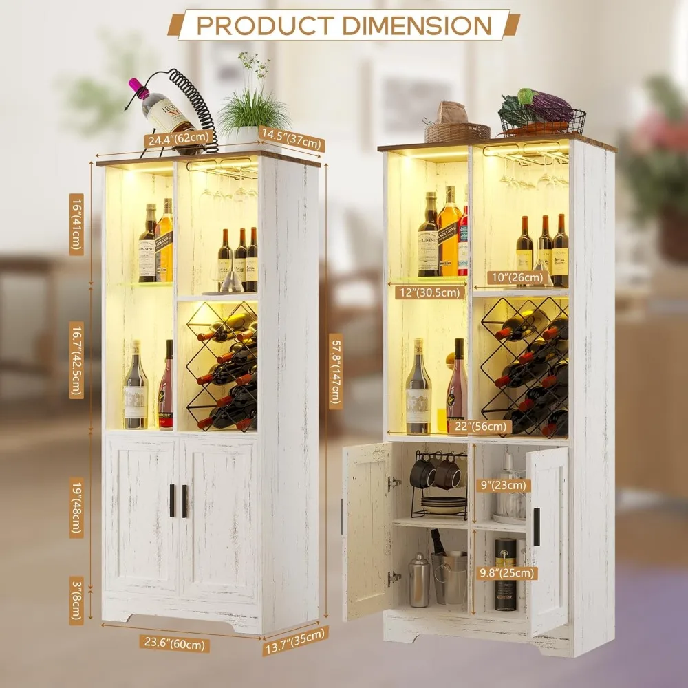 Kabinet anggur, Kabinet Bar anggur lampu LED, kabinet minuman keras dengan pemegang kaca rak anggur, Penyimpanan kabinet minuman keras Modern