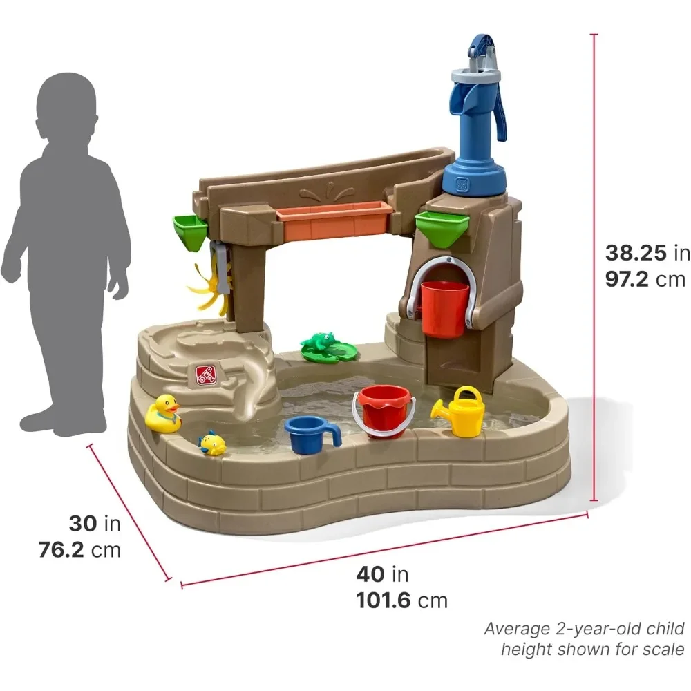 Stół do wody Step 2 Pump & Splash Discovery, basen do aktywności sensorycznej dla dzieci, letnie zabawki na świeżym powietrzu, 10-częściowe akcesoria do zabawek