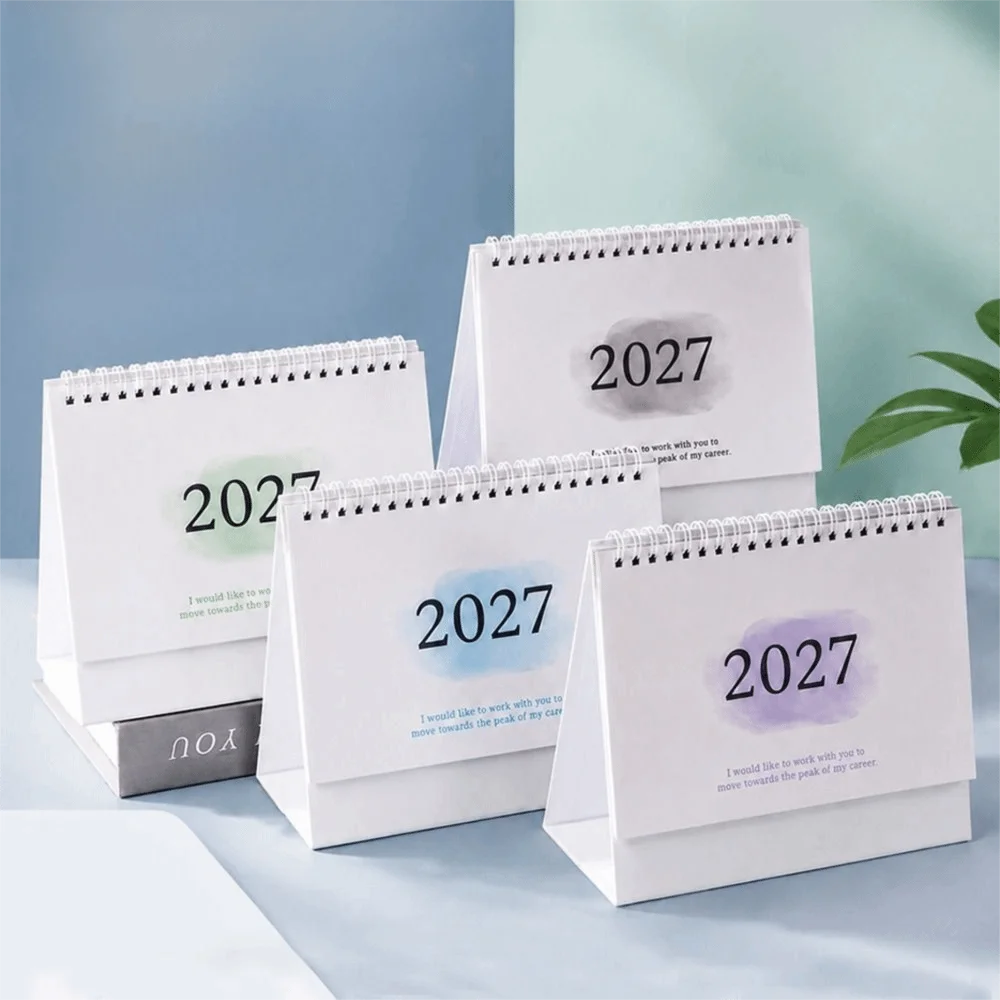 Metal Coil 2027 Desktop Calendar Paper Standing Design Standing Flip Calendar Monthly Schedule Flip Page Monthly Planner