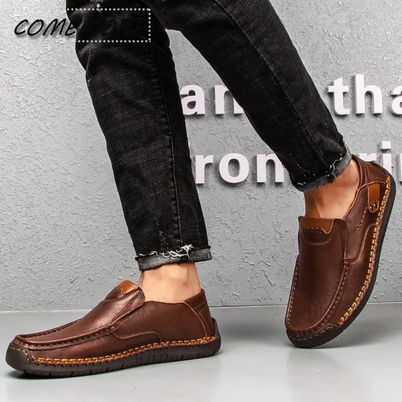 Casual Shoes Men's Handmade Fashion Style Comfortable Lace Up Male Moccasins Breathable Mens Loafers Spring Sneakers PU Big Size