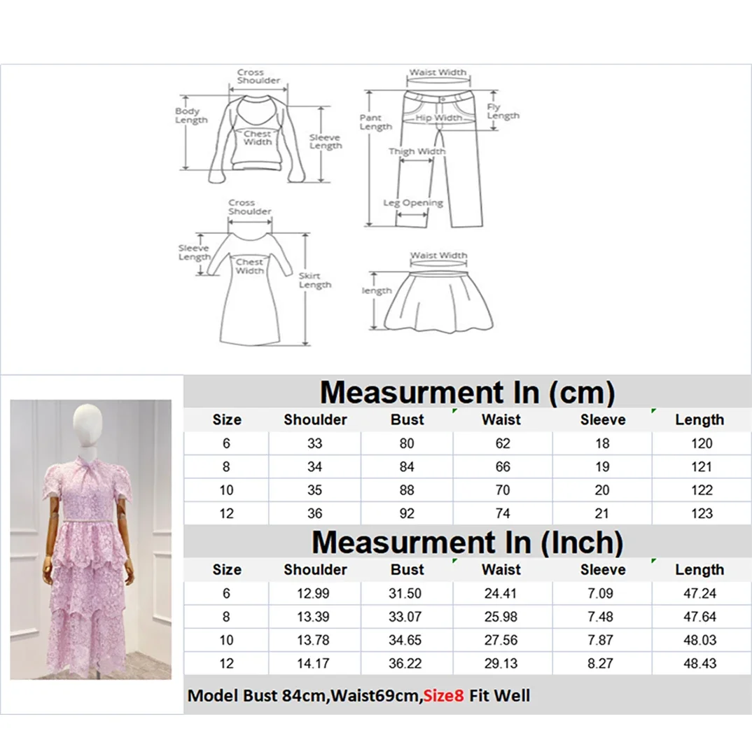 New Collection High Quality Solid Pink White  Hollow Out Short  Puff Sleeve A-Line Women Vintage Midi Dress Spring Summer