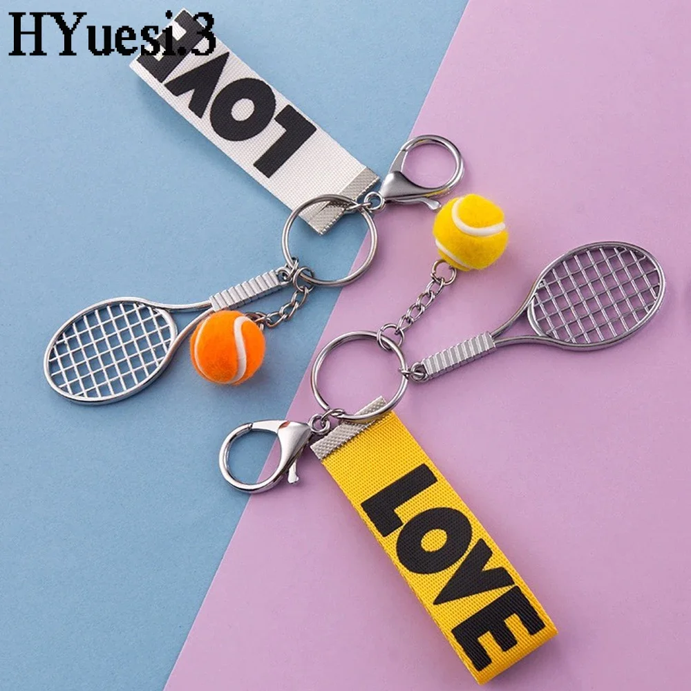 Sports Badminton Keychain Mini Metal Tennis Ball Racket Pendant With Keyring Love Wrist Strap Birthday Christmas Gift For Kids