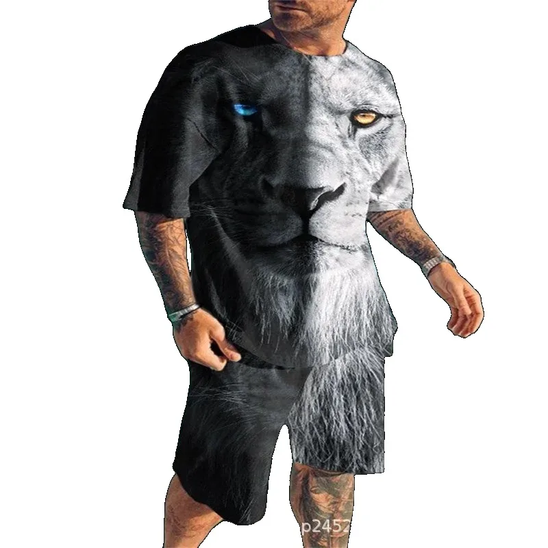 2025 Summer 3D Printing Set Casual Men's T-shirt Sportswear Short Sleeve 2-piece Set Round Neck Comfortable Daily Casual Style