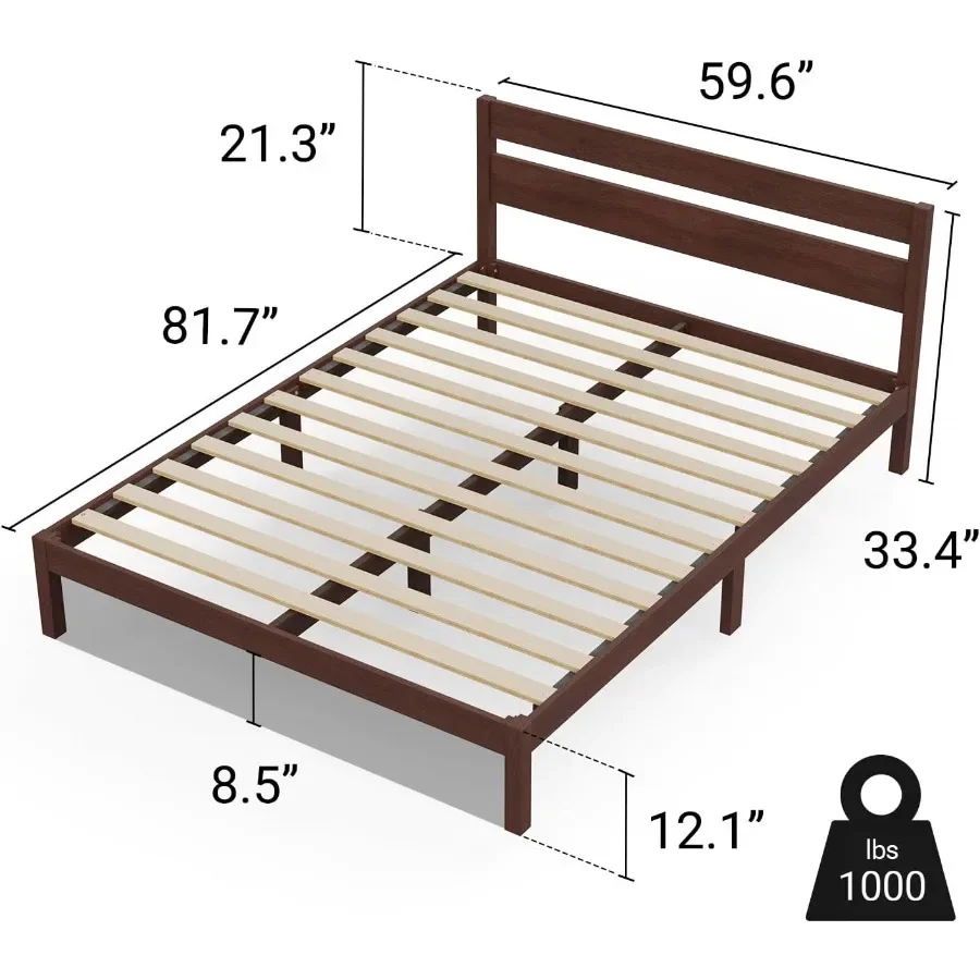 Classic Wood Platform Bed Frame with Headboard, Essential, Noise Free, Under Bed Storage, No Box Spring Needed, Easy Assembly W