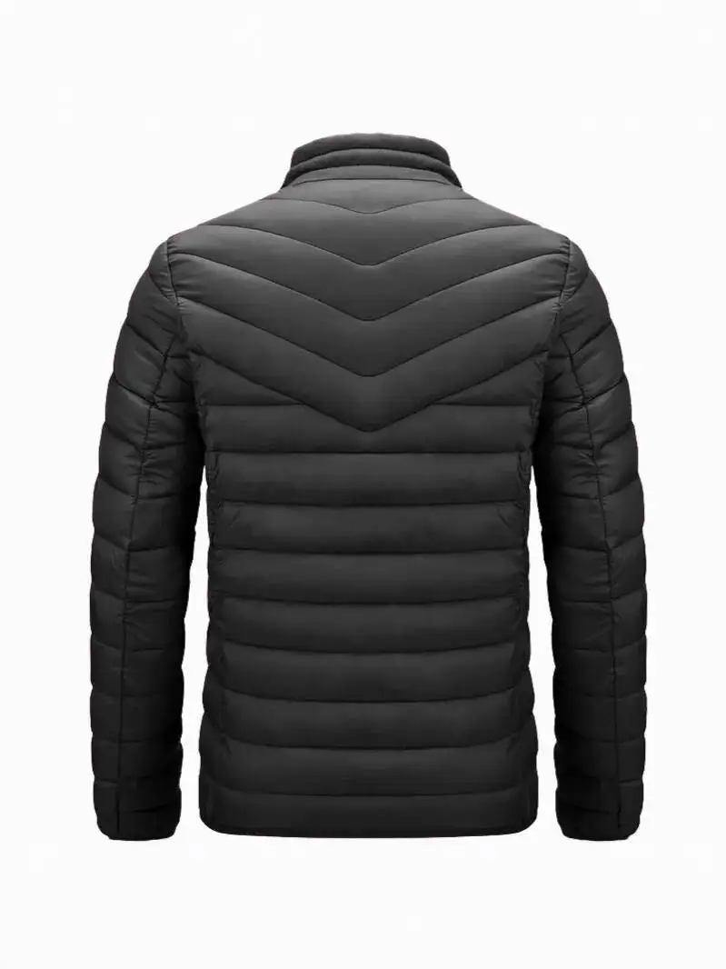 Jaqueta acolchoada leve masculina para baixo casaco de algodão térmico alternativo gola à prova de vento estiramento manguito segurança bolso com zíper