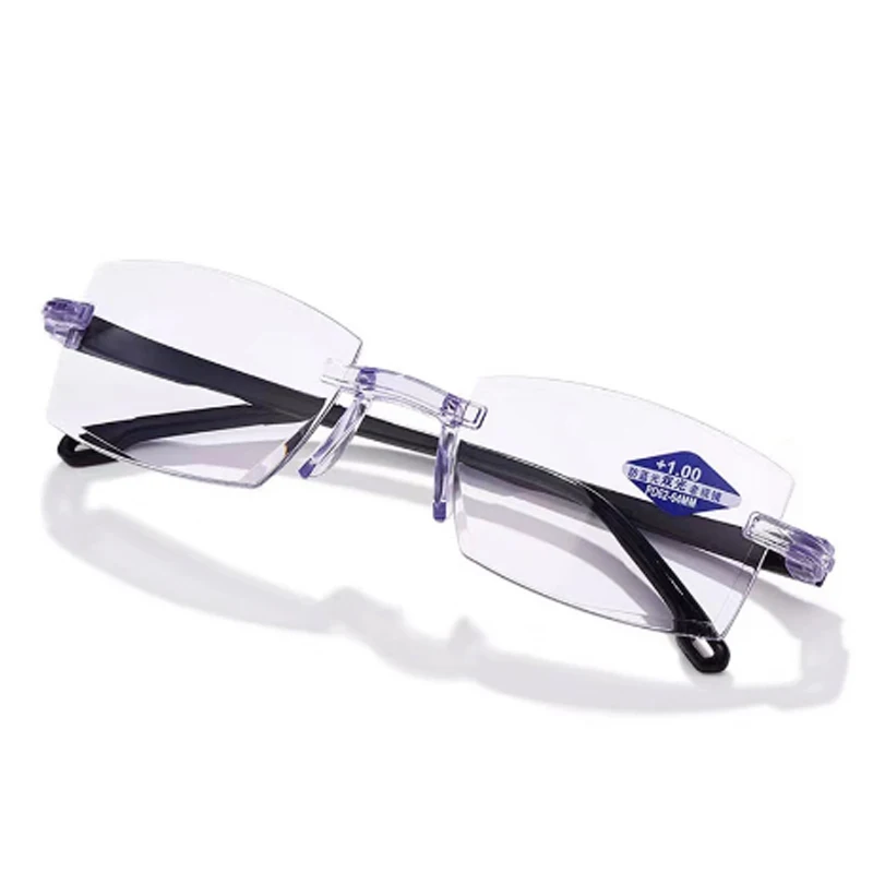 ใหม่เพชร-ตัด Bifocal Progressive Kacamata Baca Men Blue Light Blocking Multifocal แว่นตา Ultralight Rimless แว่นตา