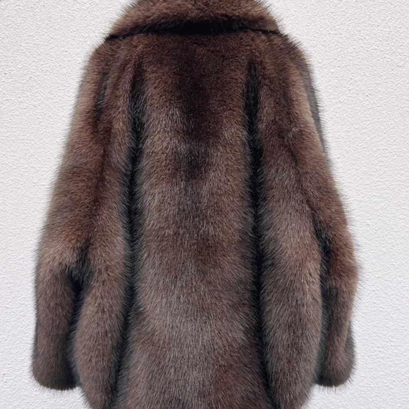 2025 casaco de pele sintética de grandes dimensões feminino gola virada para baixo estilo vintage derrubado pele sintética engrossado inverno quente sólido outwear topos