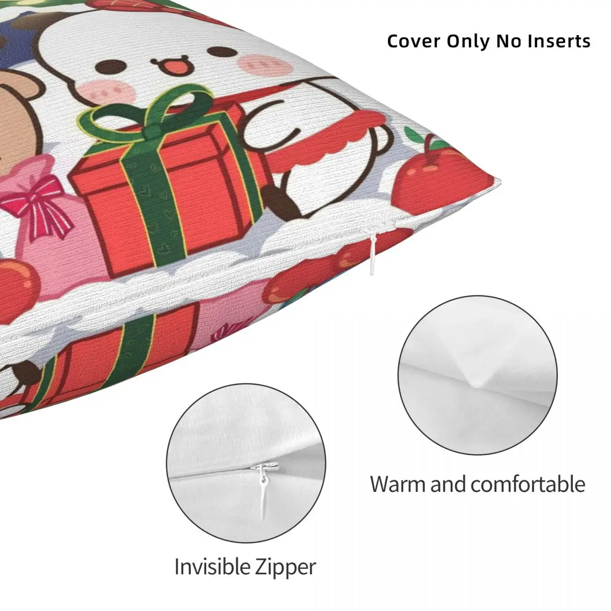 Bubu e Dudu Buon Natale Federa per cuscino Fodera per cuscino con grafica in poliestere Federe Kawaii per sedia da soggiorno