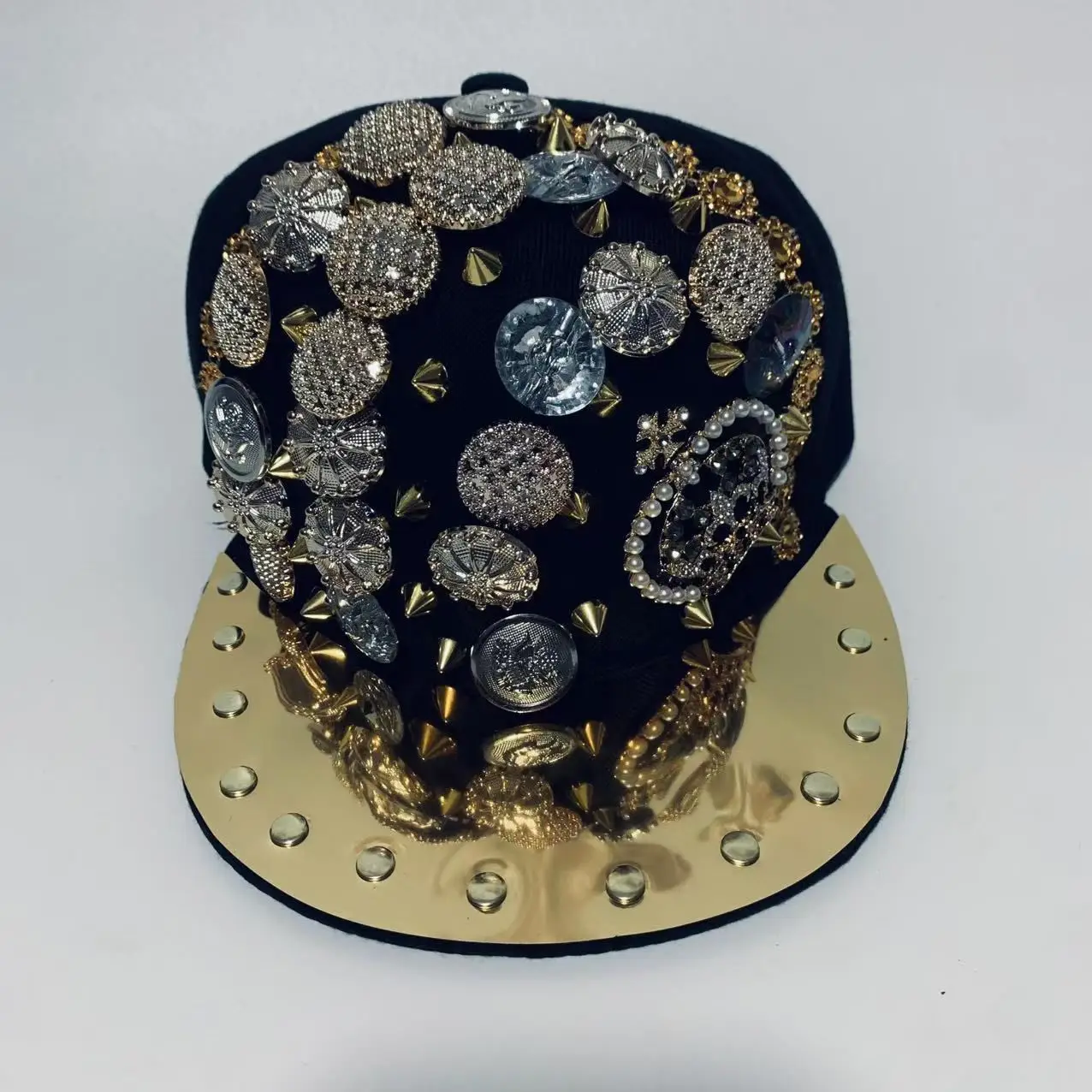 European and American street fashion personalized handmade sewing button decoration punk rock hip-hop hat 2