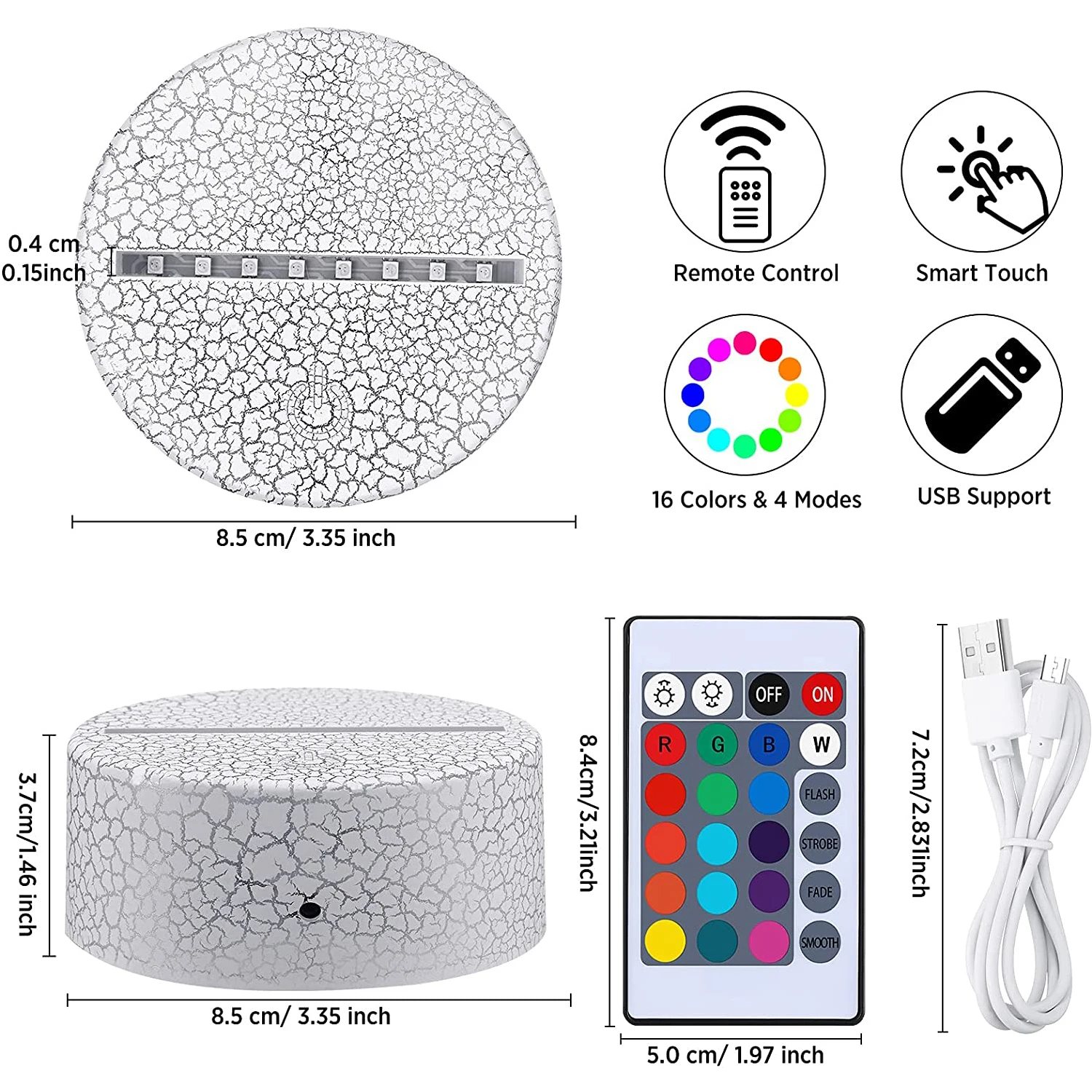 4 sztuki 3D lampka LED pęknięta nocna podświetlana podstawa 16 kolorów iluzja świecznik z lampka ze zdalnym sterowaniem podstawa stojaka dla