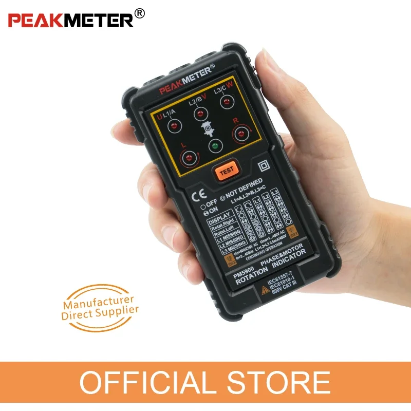 PEAKMETER PM5900 Three phase Alternating Current Phase sequencer Motor Rotation Indicatior Phase detector