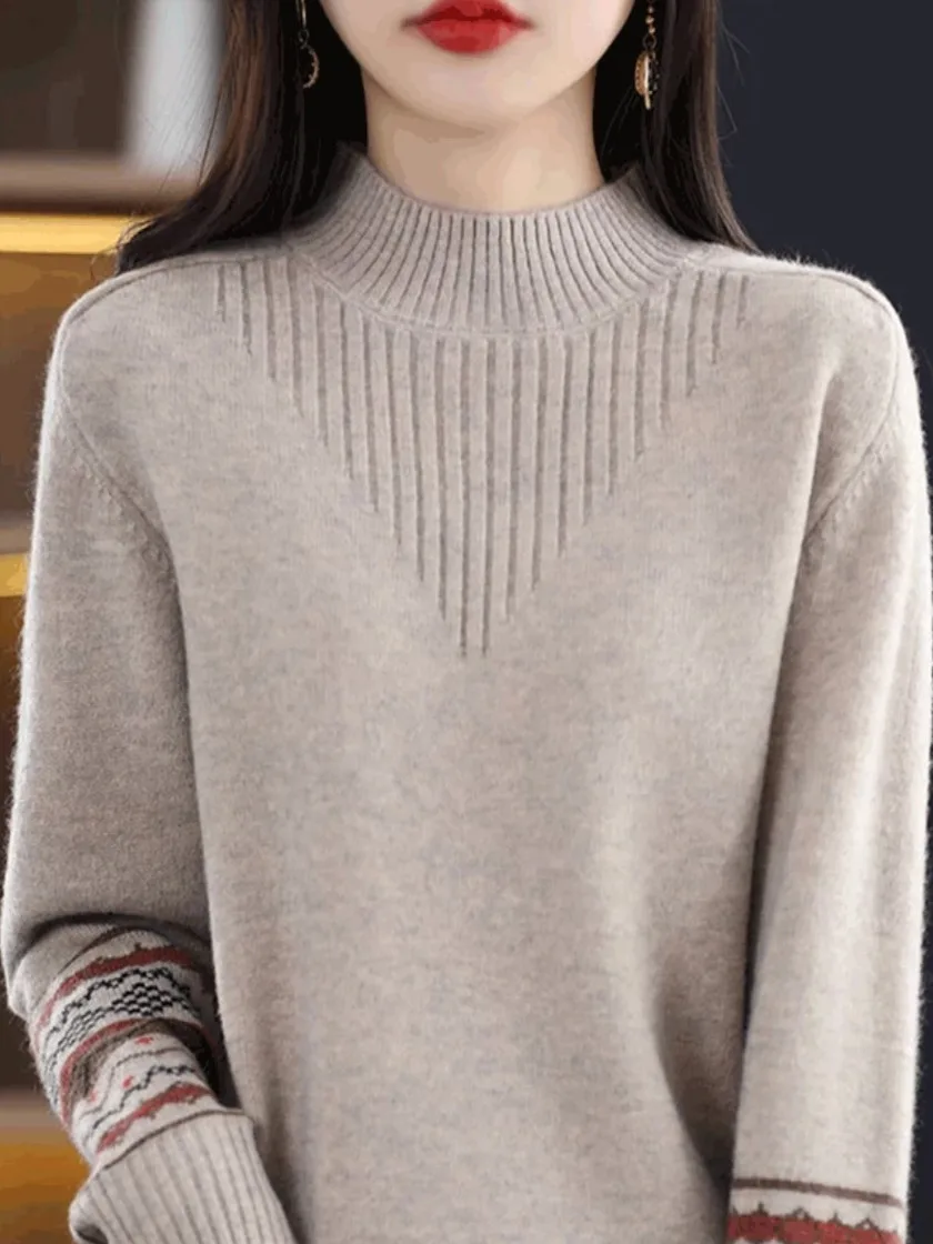   เสื้อสเวตเตอร์ไหมพรมผู้หญิง คอเต่าถัก ทรงหลวม สวมใส่สบาย อุ่น เหมาะสำหรับฤดูใบไม้ร่วงและฤดูหนาว ใช้เป็นเสื้อตัวในได้