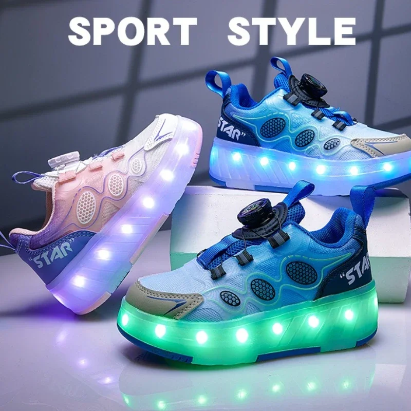 

Детская обувь для катания на роликовых коньках, прочная прогулочная обувь с защитой от столкновений, светодиодная подсветка, зарядка через USB, четырехколесная обувь для катания на коньках для детей