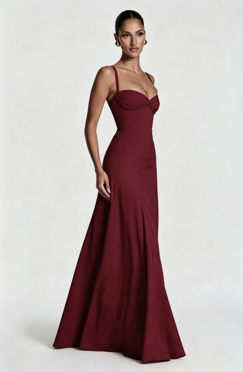 Einfarbiges trägerloses Camisole-Kleid mit Rückenausschnitt und Taillenbund, A-Linien-Kleid, elegantes Abendkleid für Geburtstagsfeiern und Brautjungfern. – Detail 7