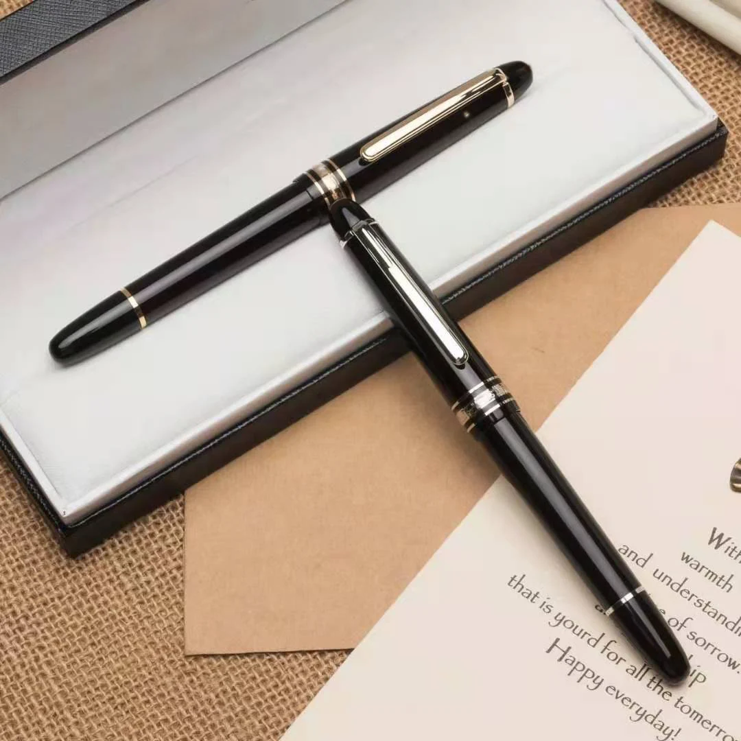 Luxury Pen Monte Black Resin Gold and Silver Blance Ink Ballpoint Pen 145 Roller Signature Fountain Pen Supplies Gift No Box