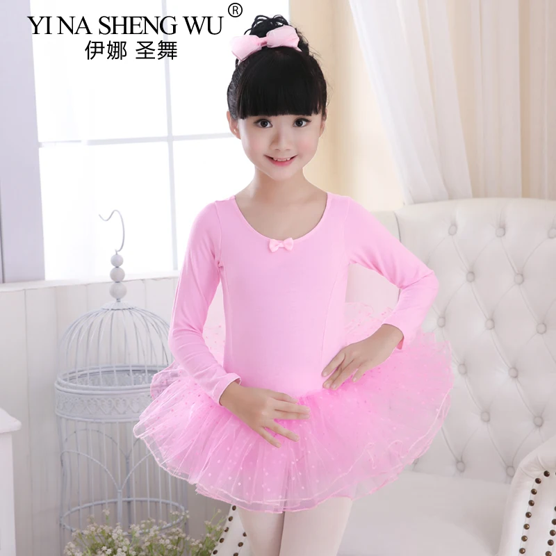 ملابس الرقص للأطفال الفتيات تنورة الباليه تشيو شاكون ممارسة الزي الرسمي بأكمام طويلة أداء الملابس فستان نفخة تنورة