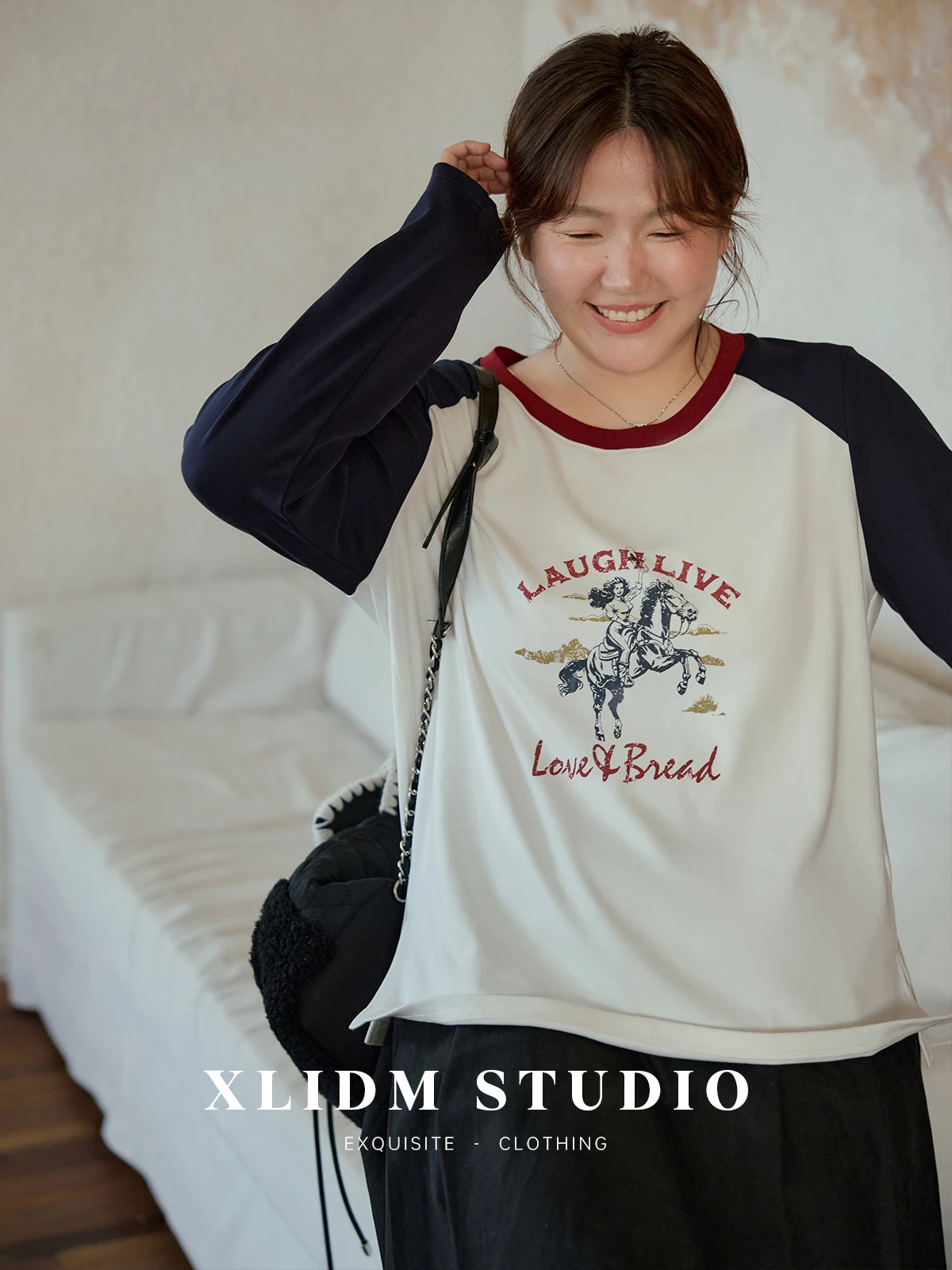 

Женская джинсовая футболка больших размеров в западном стиле, цветная, с принтом, приталенная, с круглым вырезом, длинный рукав, повседневная, прямого кроя, из смесового хлопка