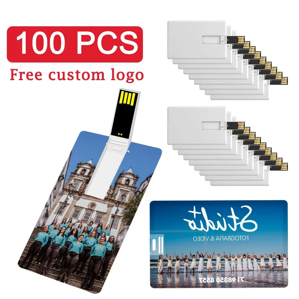 

100Pcs Credit Card Model USB Flash Drive 16GB Memory Card 32GB 64GB Pendrive USB stick Pen Drive Free Custom Logo Color Printing