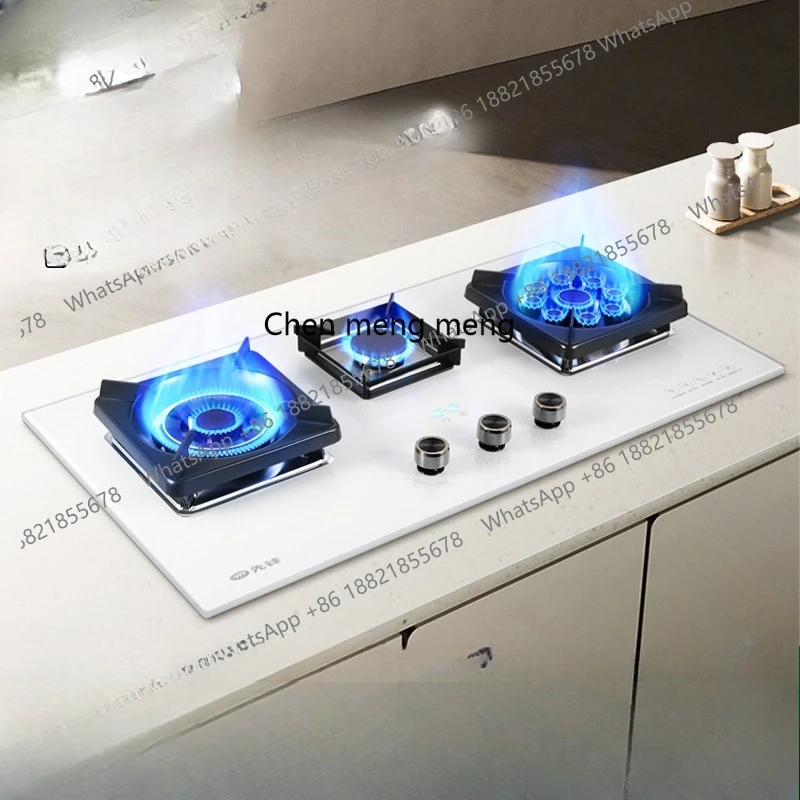 

Timed three-eye gas stove Embedded household glass LNG three-eye stove