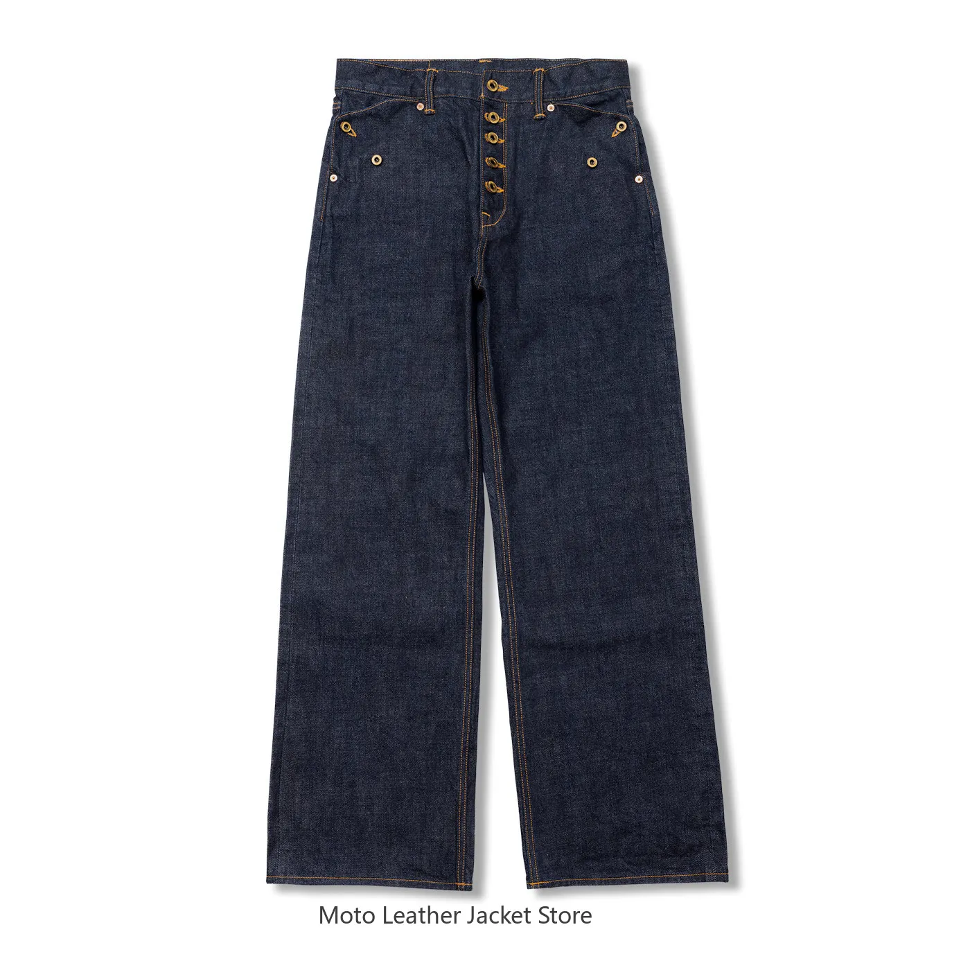 Red Tornado 18OZ Flap 5-Button Heavy Raw Selvedge Denim Jeans, High Waist Wide Leg A-Type 501A Chinese Retro Trousers