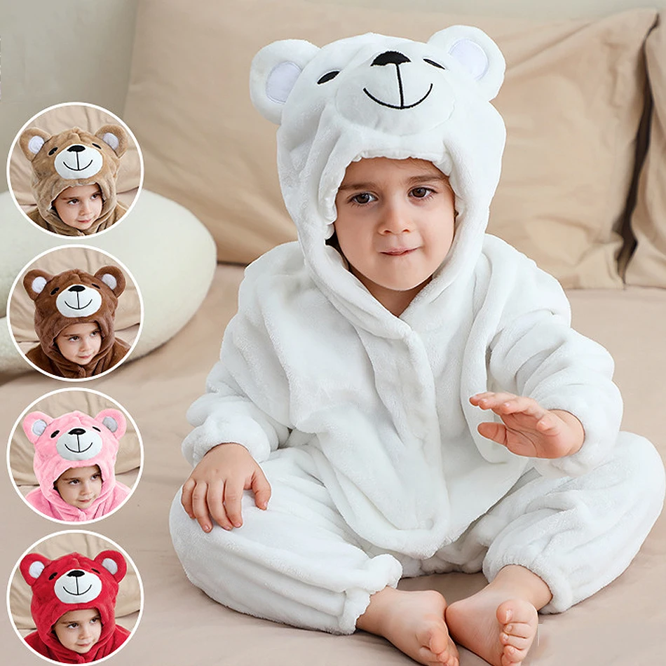 

Детский комбинезон с капюшоном и длинными рукавами для малышей, в виде мишки, для мальчиков и девочек, пижама для тематических вечеринок, мультяшный комбинезон