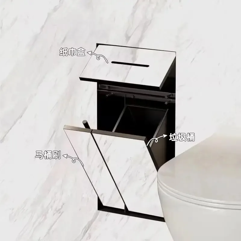 

Concealed 304 stainless steel trash can niche embedded tissue box Internet celebrity toilet brush toilet rack