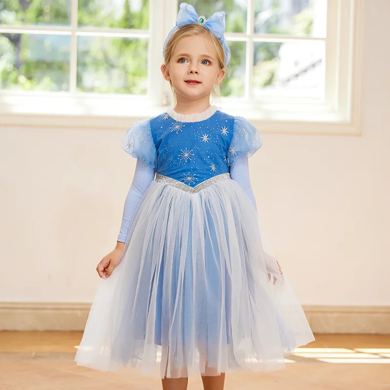 New Girl's Dress Love Gauze Short sleeved Elsa Dress Internet Red Girl Long sleeved Elsa Princess Dress Mesh Fluffy