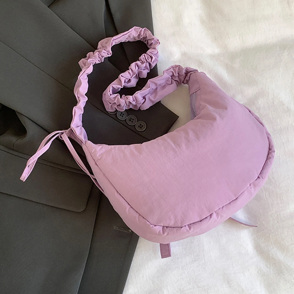 

Women Casual Underarm Bag with Ruched Drawstring Strap Bow Leisure Satchel Bag Solid Color Cute Sling Bag Female Daily Handbag