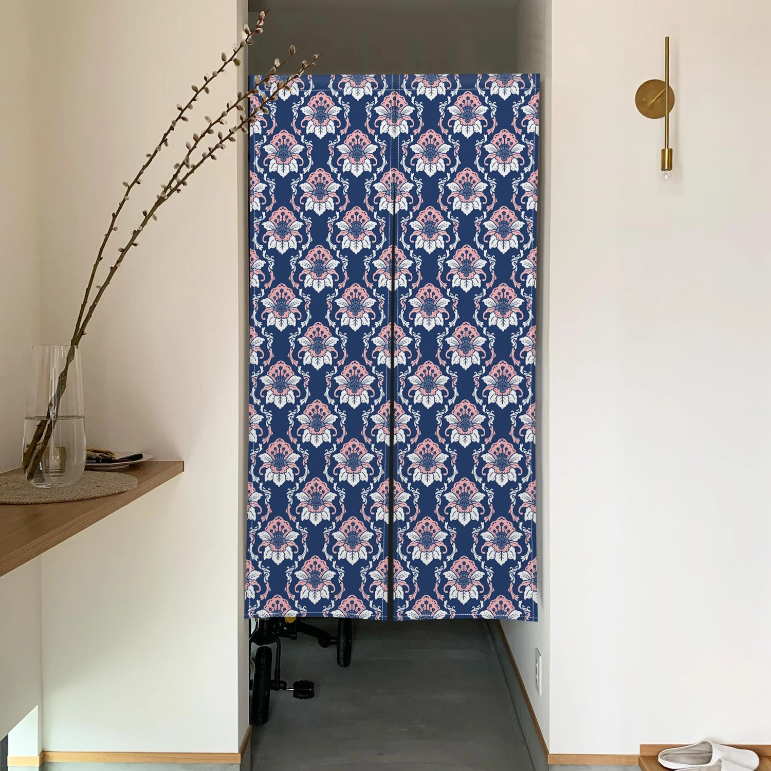 Japanese Textured Wave Print Door Curtain Blue Cloud Kitchen Living Room Partition Curtains Hanging Half Curtain for Entrance