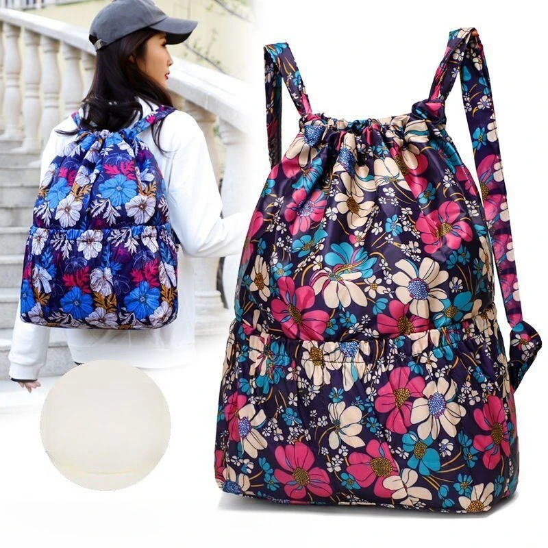 Outdoor Sports Backpack Lightweight Large-Capacity Backpack Fashion Versatile Nylon Drawstring Backpack for Women