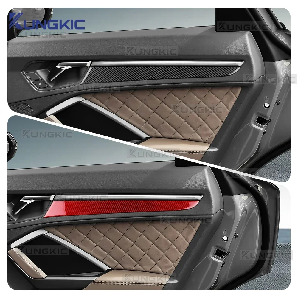 Sticker Real Soft Carbon Fiber LHD RHD For Audi Q3 F3 2019 2020 2021 2022 2023 2024 2025 Car Door Decorative Strip Panel Trim