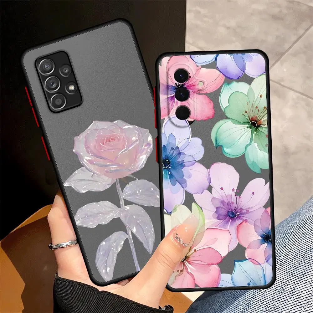 Phone Cover Case for Samsung Galaxy A54 A17 A52 A52S A72 A53 A14 A23 A16 A15 A35 A34 A36 A56 A55 A73 A33 Creative Flower Art