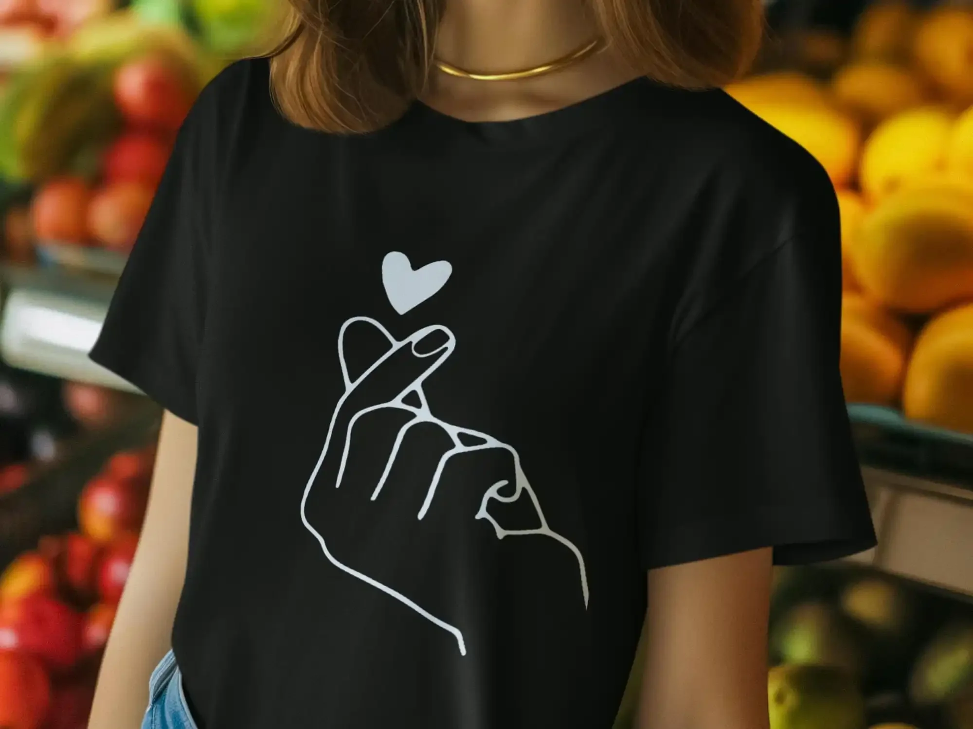 Finger Heart T shirt Korean Kpop Kdrama
