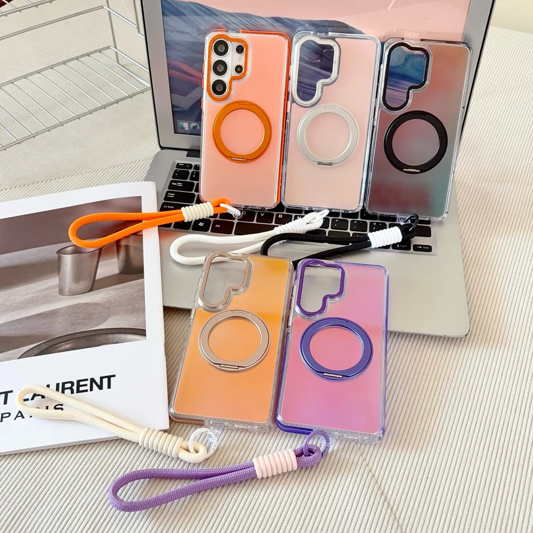 Lanyard 360°Rotate Bracket Anti-drop Anti-Slip Stand Case For Samsung Galaxy S23 FE S24 Plus S25 S26 Ultra Magnetic Charge Cover