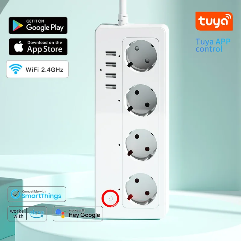 TUYA Smart Power Strip WiFi Socket EU 16A With Power Monitor Timing Function USB Socket  Works With Alexa Google Assistant