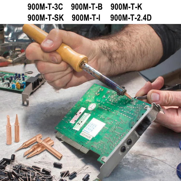 900M-T Soldering Iron Tips Head Set Inside Hot Bare Copper 5Pcs I+B+K+2.4D+3C Soldering Iron Pure Copper Electric Welding Tool