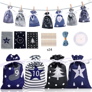 24 pcs Christmas decoration Advent Calendar Kerst Gift Bags Decoratie Diy Stickers of Wooden Ornament Natal Navidad 12 Main Sales Wood Calendar - №2