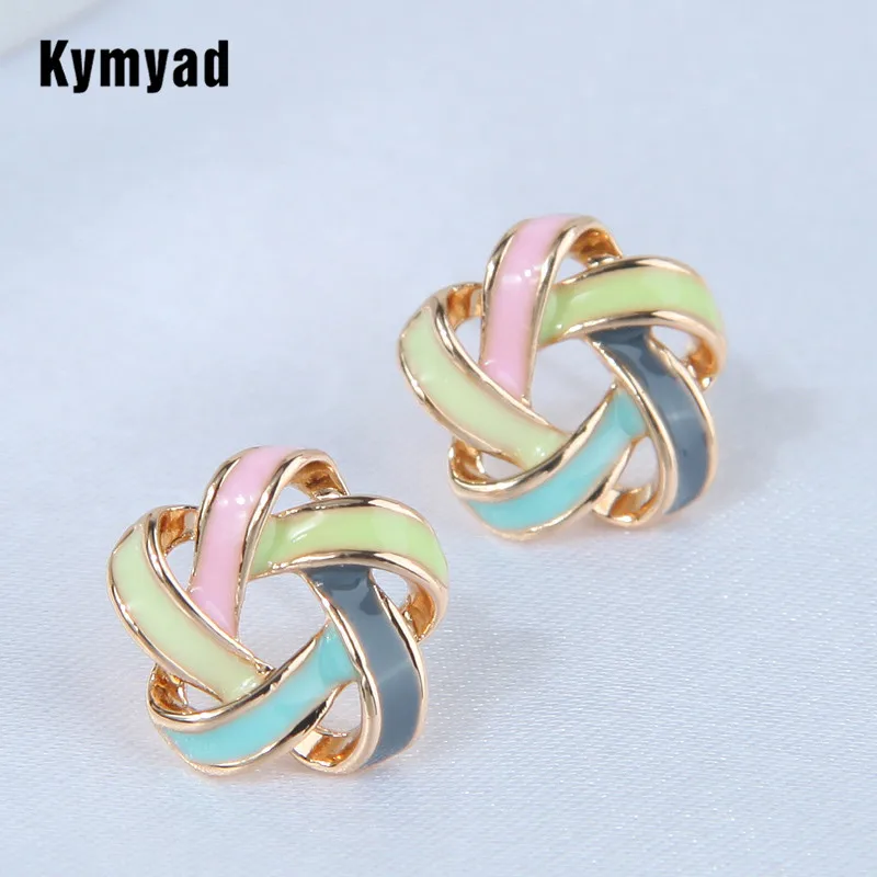 Kymyad Korean Trendy Fashion Gold Color Earrings For Women Enamel Flower Women's Earrings Jewelry Stud Luxury Earrings