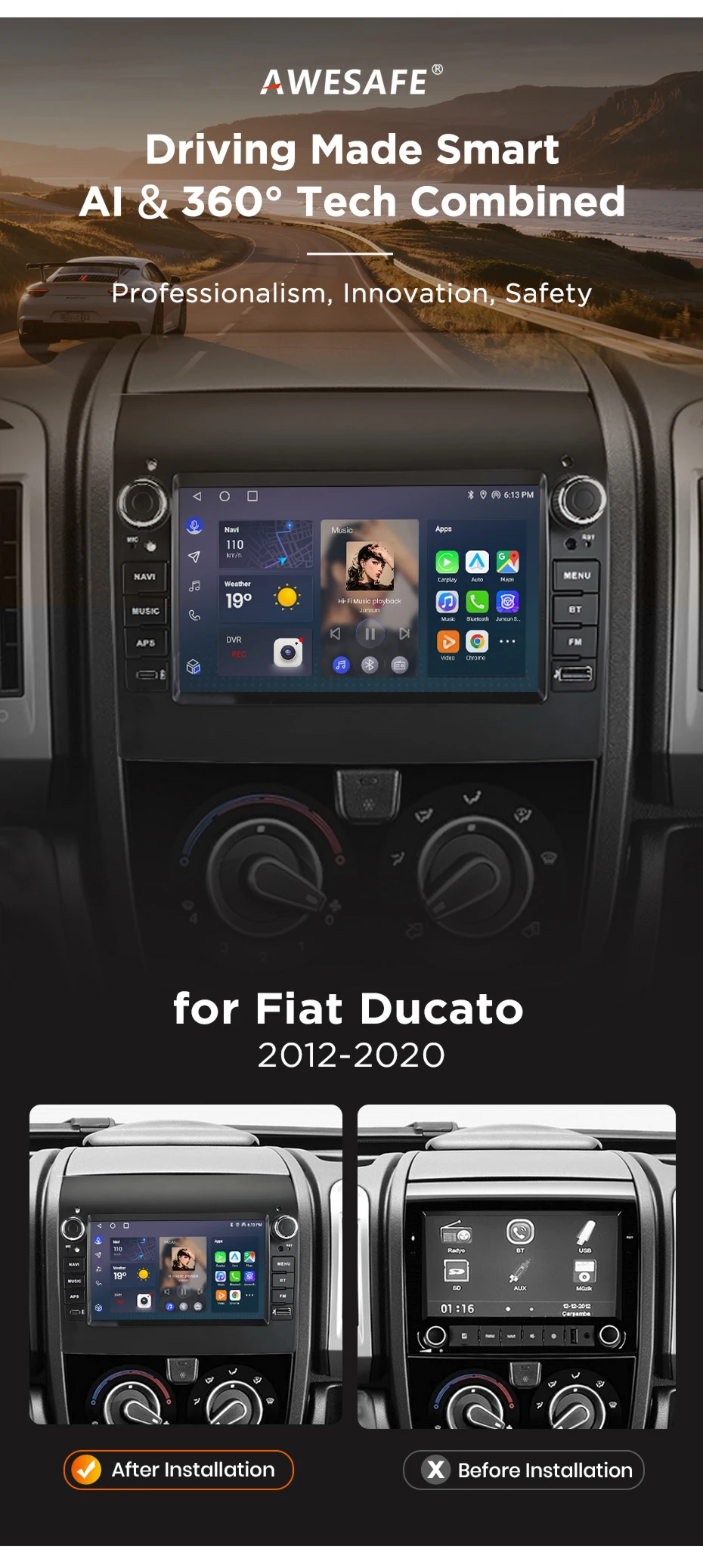 Android Autoradio für Fiat Ducato 2012-2020 Android Auto GPS-Navigation RDS DSP FM