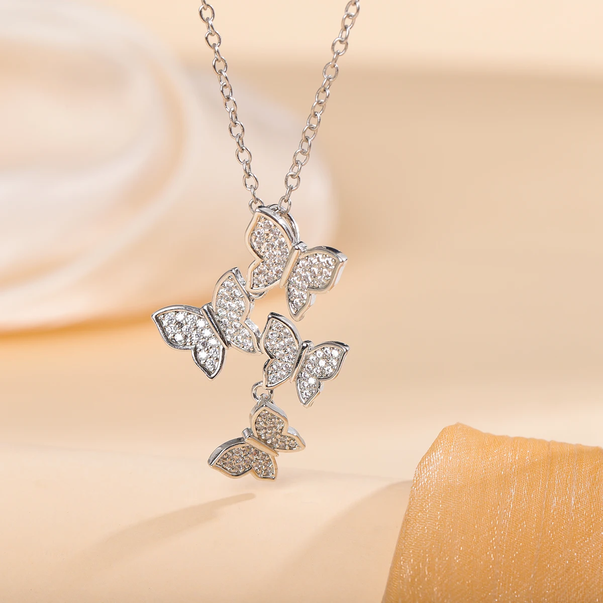 Fashion 925 Sterling Silver Jewelry Butterfly Crystal Pendant Necklaces
