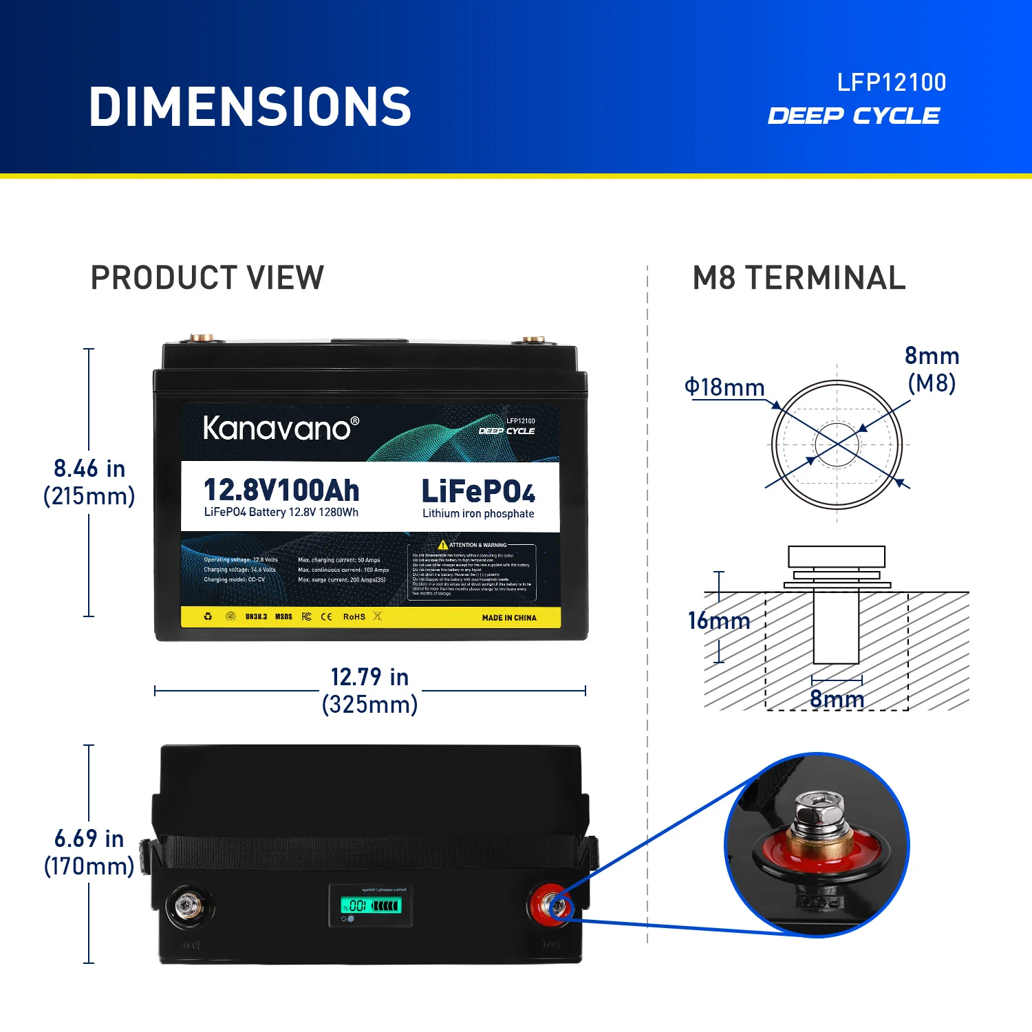 Waterproof 12.8V 100Ah Lifepo4 Battery Pack 12V Lithium Iron Phosphate Deep Cycle Batteries For Boat Motor Inverter EU Tax Free