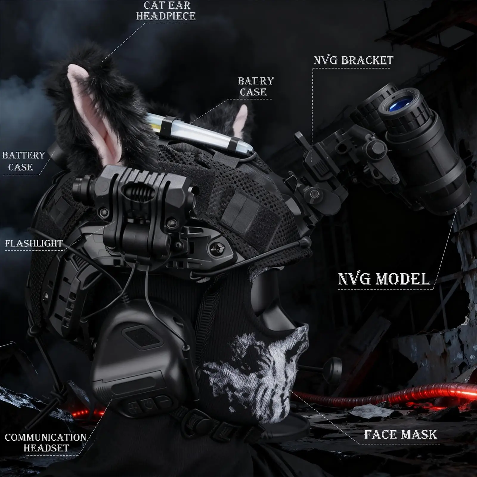 

FAST Paintball Helmet Sets, with Headset and Telescope Goggles, Flashlight, Signal Flashing Light, NVG Mount for Airsoft Cosplay