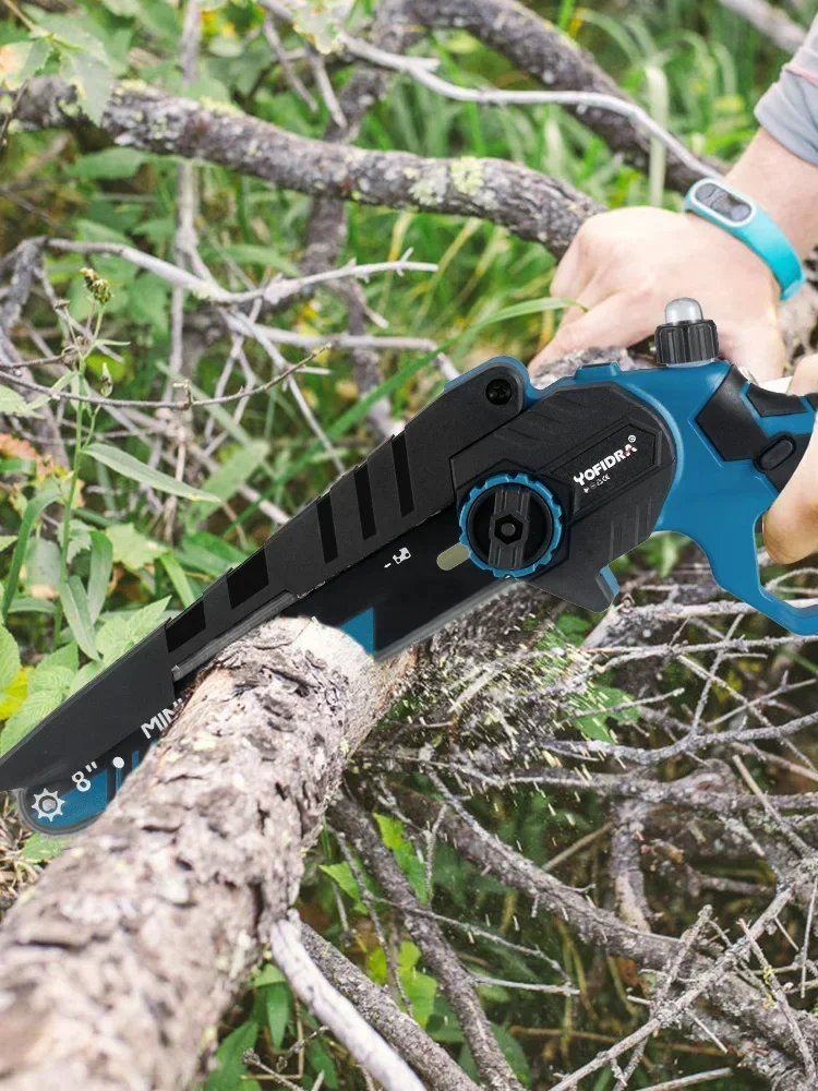 YOFIDRA Bürstenlose 8-Zoll-Elektrokettensäge, kabellose, wiederaufladbare Astsäge, Gartenwerkzeug für Makita 21V Akku