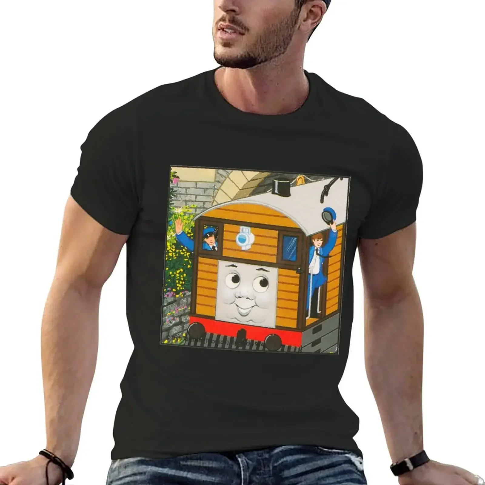 Toby the Tram Engine Vintage Square Card T-Shirt vintage anime shirt plus size tops men tshirt