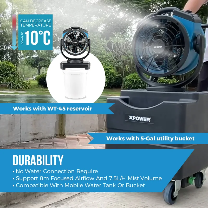 مروحة رذاذ XPower FM-68W تبريد خارجي تتأرجح شديدة التحمل قوية عالية السرعة مثالية للتخييم والباحات والنزهات والمزيد