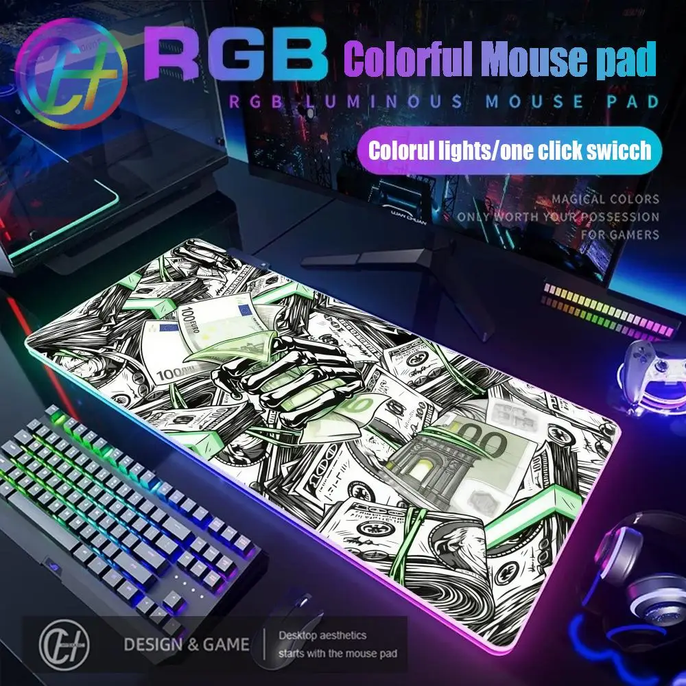 

Игровой коврик для мыши HYBXAXC «Граффити с готической рукой скелета» с RGB-подсветкой, большой, HD, XXL, для геймеров
